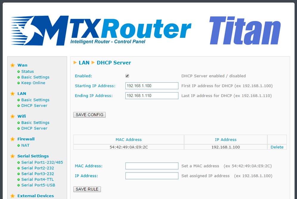 Titan User Manual - LAN DHCP Server